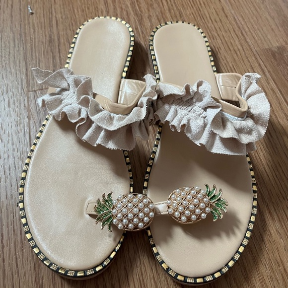 Beige Pearl Pineapple Ruffle Sandals - Picture 4 of 8